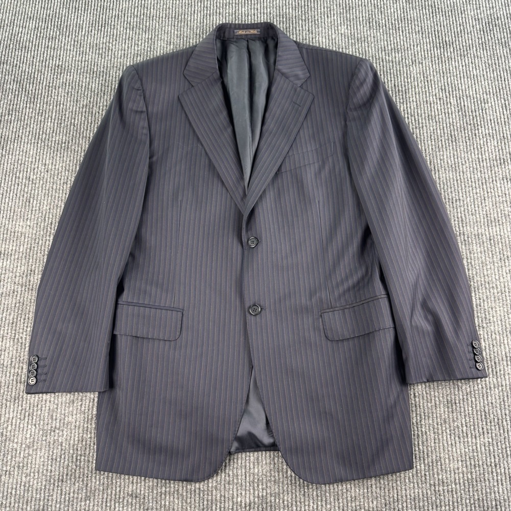 Trussini Suit Jacket 44 R Blue Wool Striped Designer Tabaldo Togna Luxury Italy